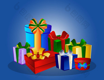 色彩斑斓的礼物盒子蓝色的背景