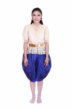 女人穿典型的泰国衣服孤立的白色背景