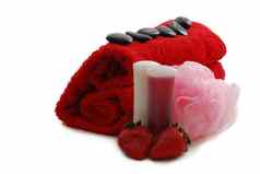 浪漫的情人节一天水疗中心集心形状的毛巾