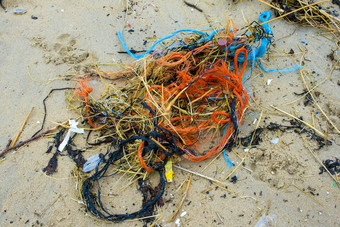污染海滩网绳子