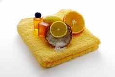 柑橘类味水疗中心黄色的毛巾