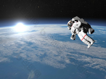 宇航员宇航员飞行地球渲染