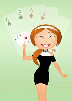 女孩扑克卡片