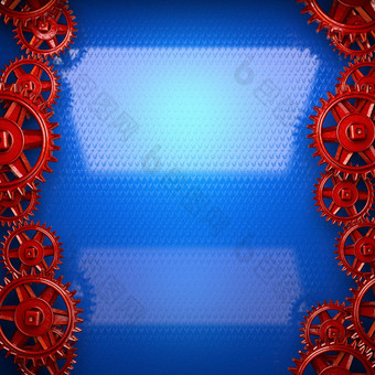 蓝色的金属背景红色的齿轮齿轮