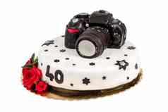 生日蛋糕四十周年纪念日现代数码单反相机照片相机