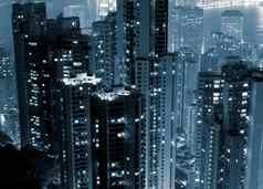 晚上场景现代摩天大楼在香港香港
