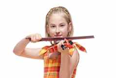 肖像女孩玩玩具小提琴