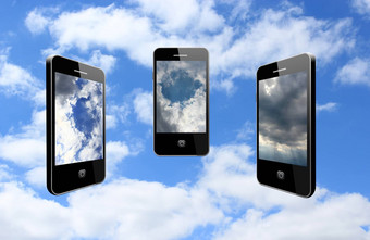 现代<strong>移动手机</strong>多云的天空