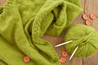 手工制作的针织围巾绿色羊毛