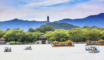 悦冯宝塔湖船夏天宫北京中国