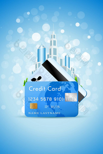蓝色的背景城市信贷卡片