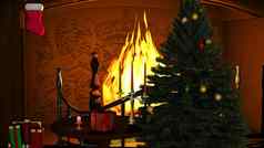 圣诞节树礼物蜡烛壁炉