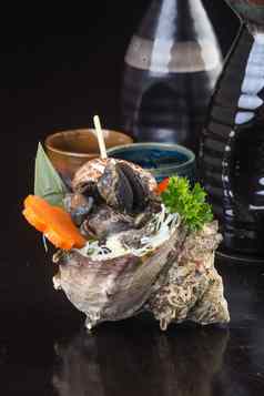 日本厨房烤壳牌鱼背景