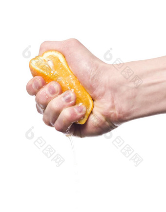 手挤压橙色白色背景