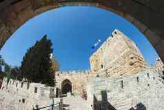 鱼眼视图古老的城堡耶路撒冷城市拱