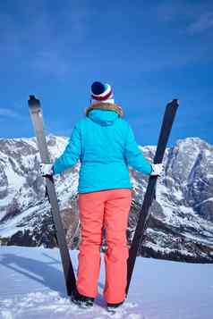滑雪冬天雪滑雪者太阳有趣的