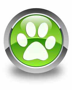 动物足迹图标光滑的绿色轮按钮