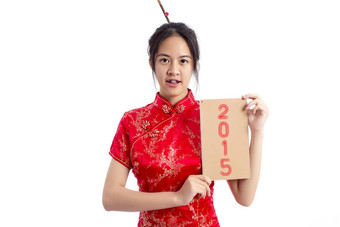 中国人女人红色的衣服<strong>传统</strong>的<strong>旗袍</strong>