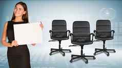 女商人持有空白纸表办公室椅子高新技术图背景