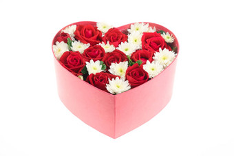 玫瑰康乃馨举行心形状盒子