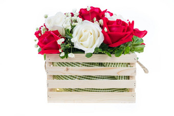 红色的白色玫瑰木篮子美丽的丝带gif
