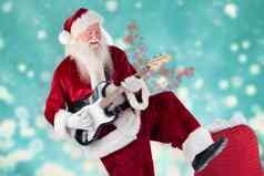 复合图像圣诞老人老人有趣的吉他