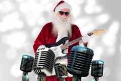 复合图像圣诞老人老人戏剧吉他太阳镜