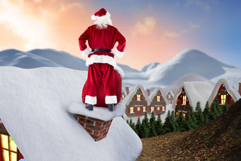 复合图像圣诞老人小屋屋顶