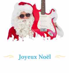 复合图像很酷的圣诞老人显示电吉他