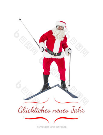 复合图像肖像快乐圣诞老人老人滑雪