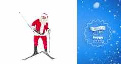 复合图像肖像快乐圣诞老人老人滑雪