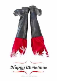 复合图像较低的一半圣诞老人腿黑色的靴子