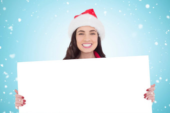 复合图像微笑浅黑肤色的女人圣诞老人他显示白色海报