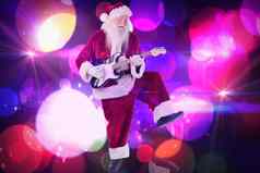 复合图像圣诞老人老人有趣的吉他