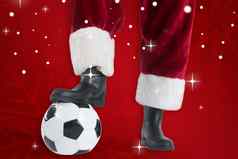 复合图像圣诞老人老人玩足球