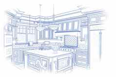 蓝色的自定义厨房设计画白色