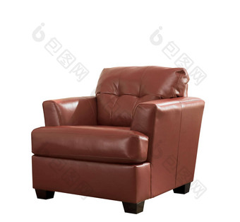 经典棕色（的）<strong>皮革</strong>扶手椅孤立的白色背景
