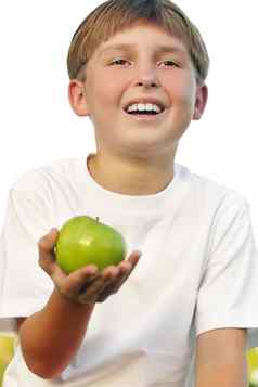 健康的生活方式男孩苹果棕榈