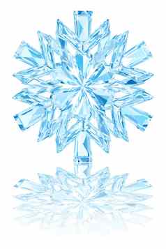 光蓝色的水晶雪花光滑的白色背景
