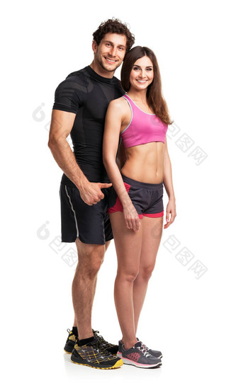 运动夫妇健身锻炼白色
