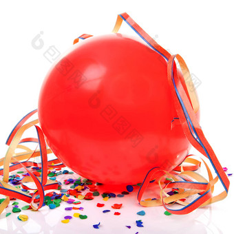 红色的聚会，派对<strong>气球</strong>五彩纸屑飘带