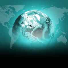 绿色地球全球大陆透明的世界地图黑暗背景