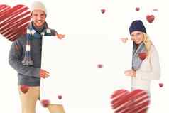 复合图像有吸引力的夫妇冬天时尚显示海报