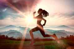 复合图像完整的长度健康的女人慢跑