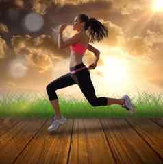 复合图像完整的长度健康的女人慢跑