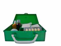 绿色援助工具包盒子白色背景