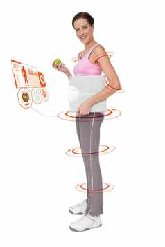 复合图像年轻的女人重量规模苹果
