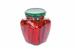 生态红色的热辣椒胡椒红辣椒保存罐头玻璃能