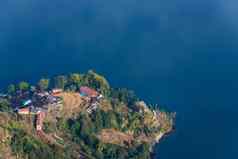 phewa湖空中视图尼泊尔