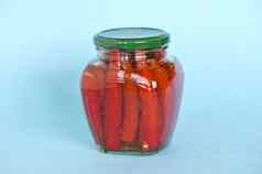生态红色的热辣椒胡椒红辣椒保存罐头玻璃能